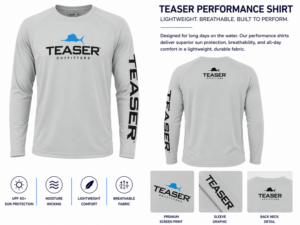 Teaser Coastal Light Grey Long Sleeve - Black and Carolina Blue